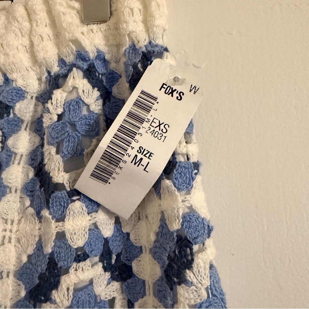 NWT EXQUISS’S Paris Crocheted Granny Squares blue white skirt women M/L Fox’s - Picture 7 of 10